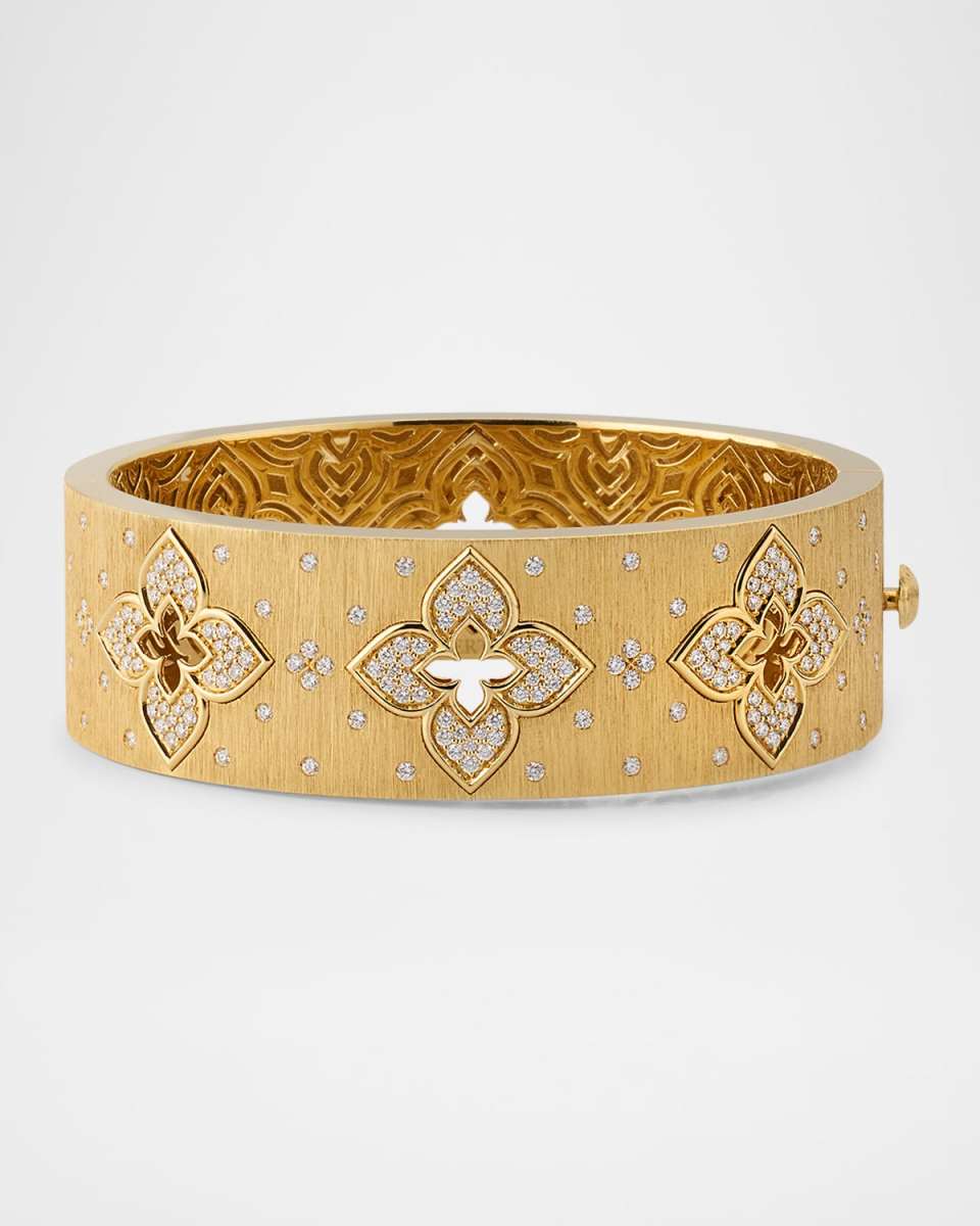 18K Yellow Gold Diamond Venetian Princess Satin Bangle